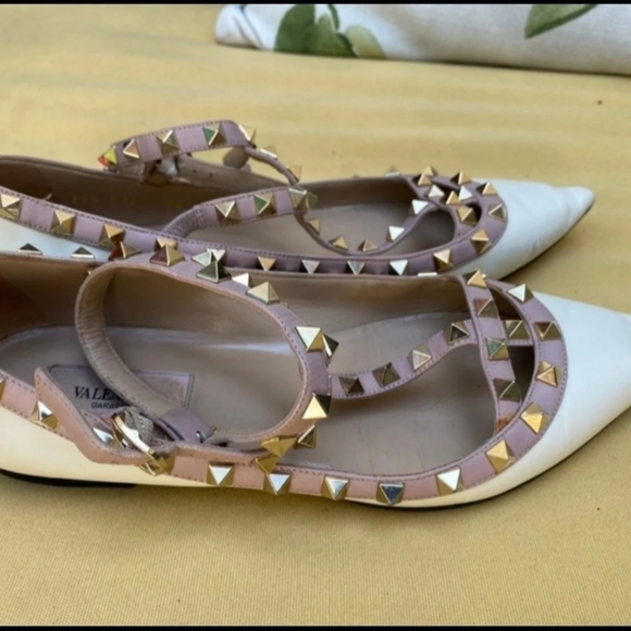 Authentic Valentino Rockstud Leather Sandals Flats White - Picture 2 of 8